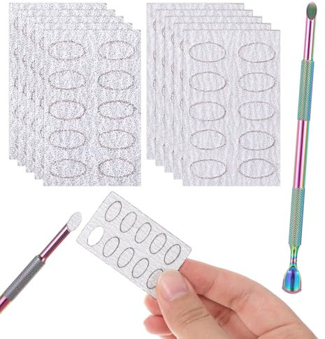 COMNICO Repousse-cuticules et 10 pièces de papier abrasif auto-adhésif pour le nettoyage des ongles - Poussoir à cuticules pré-polissage - Papier de verre de rechange - Outils d'entretien des ongles