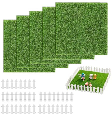 COWANIEE 5 Pcs Artificial Grass, 15×15cm Miniature Craft Fake Grass, Imitation Astro Turf