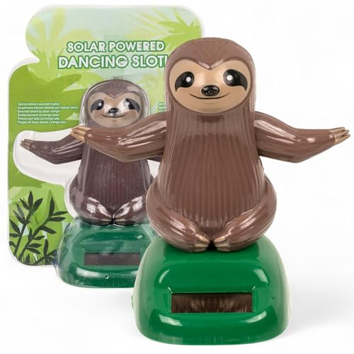 MIJOMA Solarbetriebene Wackelfigur - Bewegliche Figur mit Solarzelle, Kunststoff, 10 cm hoch, Keine Batterien notwendig, Für Fensterbretter, Autos & sonnige Plätze (Faultier braun)