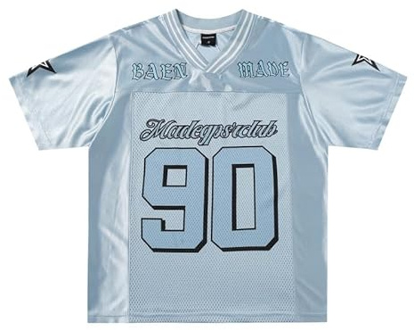 Aelfric Eden Maglietta da uomo oversize, maglia patchwork da donna, in jersey, vintage, unisex, per il calcio, estivo, casual, streetwear, Blu, M