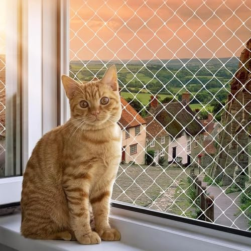 DOINEUFL Cat Net for Balcony, No Drilling, Transparent for Clear View, Wire Reinforced, Tear-Resistant and Durable, Cat Net Window for Small and Large Cats (4 m x 3 m)