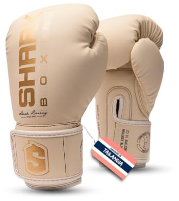 SHARK BOXING Guantes Boxeo Hombre, Mujer, Unisex Victory | Guantes Boxeo 14oz, 12oz, 10oz, 16oz | Guantes Muay Thai, Kick Boxing (Blanco, 12oz)