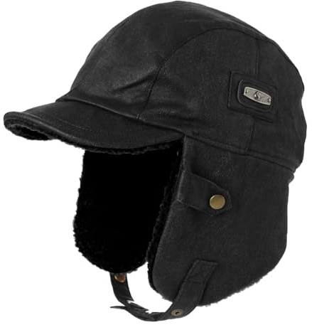 Fancet Casquette de pilote aviateur en similicuir pour homme adulte - Chapeau de trappeur d'hiver à rabats d'oreille en fausse fourrure - Chapeau de chasse étanche et coupe-vent, XXL