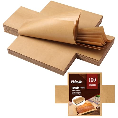 Eldosilk Unbleached Parchment Paper Loaf Pan Liner - Precut 9''x5'' Non-Stick, Fits 8.5''x4.5''/10''x5'' Loaf Pans, Heat-Resistant 430°F, Food-Safe for Bread Baking (100 Pcs & 1 Silicone Liner)