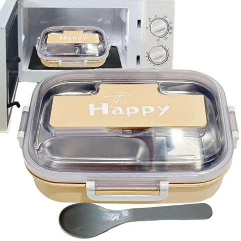 Duroecsain Boîte à sandwich en acier inoxydable pour adultes - Avec couverts - Passe au micro-ondes - 3 compartiments - Pour bureau, pique-nique, camping, école