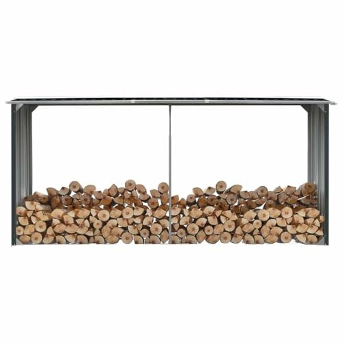 Generico Capannone da Giardino in Acciaio Zincato 330x92x153cm Antracite,Casa e Giardino,Accessori caminetti e stufe a Legna,Accessori per Porta legna-47088