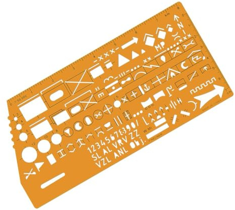 Professionell genomskinlig ritmall för arkitektoniska och tekniska layouter, standard geometrisymboler, plastutarbetande linjal, 190 mm x 90 mm