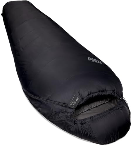 2–3 säsong mumiensovsäck (komfort 6°C) – ventilerande sommarsovsäck för vuxna upp till 185 cm – kompakt 40D ripstop nylon med kompressionspåse för camping, vandring och festivaler (svart)