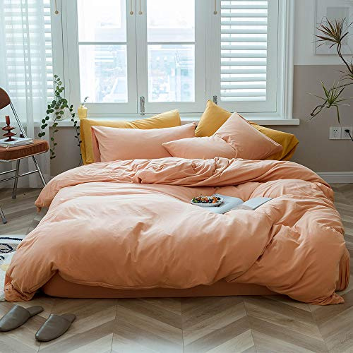 AMWAN Grapefruit Color Queen - Set di biancheria da letto di lusso in 100% cotone lavorato a maglia, 1 copripiumino con 2 federe, colore rosa tinta unita