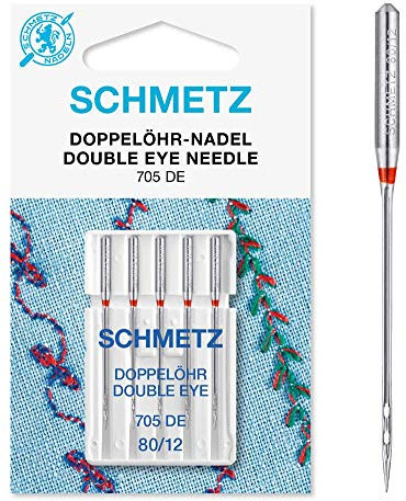 SCHMETZ | 5 Nähmaschinennadeln | Doppelöhr | 705 DE | Nadeldicke 80/12 | Geeignet für dekorative Zierarbeiten | auf jeder gängigen Haushaltsnähmaschine einsetzbar