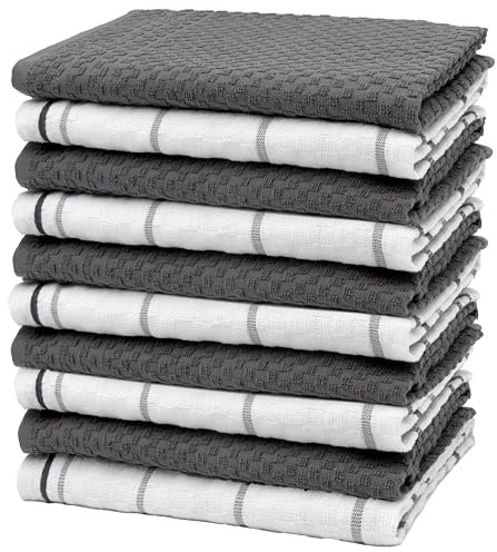 ZOLLNER 10er Set Geschirrtücher Baumwolle in 45x60 cm - saugstarke und langlebige Küchentücher - waschbar bis 60°C – in weiß und grau - Gastronomiequalität - Oeko Tex® Zertifiziert
