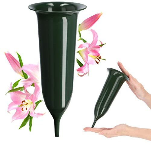 Vase funéraire KADAX, Vase en Plastique, Vase en Plastique pour Fleurs, Vase de cimetière résistant aux intempéries, Vase enfichable résistant au Gel pour Tombe (10cm, avec Piquet, Vert)