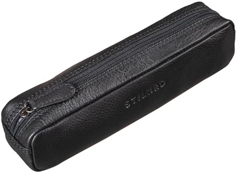 STILORD 'Preston' Etui aus Leder Federmäppchen Vintage Vintage Lederetui Stifterolle Retro Schlamperrolle Damen Herren Faulenzer Echtleder, Farbe:schwarz