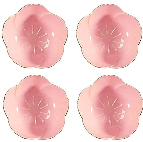 YDoLimmer Lot de 4 coupelles à dessert en céramique - En forme de fleurs - Pour ketchup, sauce soja, tapas et dessert (rose)