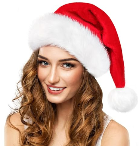 Santa Christmas Hats for Adult, Unisex Soft Plush Classic Xmas Holiday Hats