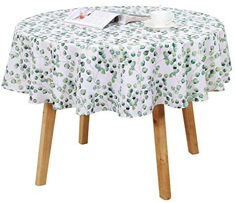 Qucover Round Tablecloth 150cm Wipe Clean Table Cloth 59 Green Leaves | Polyester, 59 in Diameter, Wipe Clean, Machine Washable, For Dining Tea Coffee Table Party Picnic Garden Indoor Outdoor