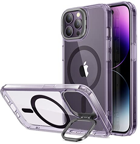 ESR Funda Classic Kickstand con HaloLock Compatible iPhone 14 Pro MAX, Funda Compatible con MagSafe con Soporte, Protección Militar, Soporte de Anillo, Protector Cámara Integrado, Morado Transparente