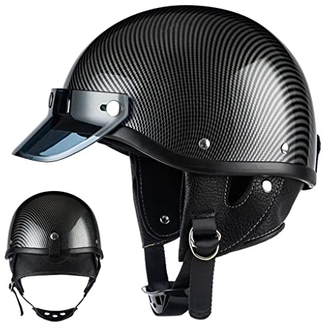 Half Helmet Motorcycle Open Face Retro ​Half Shell Helmets Motorcycle Outdoor Four Seasons Sun Visor DOT Approved for Adults Men Women for Cruiser Moped Scooter Chopper Helmet-F-Small