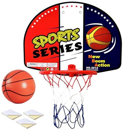 Xwin Kids Basketball Hoop - 47CM Wall-Mounted Backboard with Ball and Adhesive Pads - Easy Installation Indoor Outdoor Sport Basketball Toy for Safe Play, Fun for Boys and Girls Ages 3+ Years