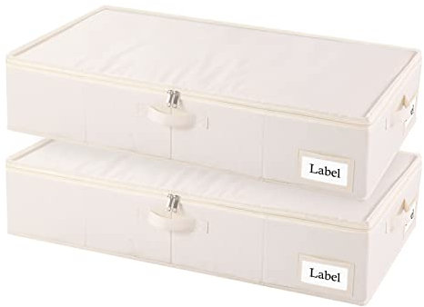 Yawinhe Under Bed Storage Containers, Sturdy Zipper und Label Holders, Foldable Blanket Bags, for Comforter, Clothing, 60x30x15cm, Beige, 2 Pack, SNH002BES-2