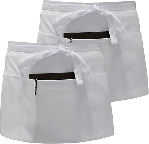 Bhoulandi 2 grembiuli in vita con 3 tasche, impermeabili, unisex, per lavoro, ristorante, nero, bianco, anti-sporco, per chef, panettiere, camerieri, artigiani, barbecue, giardinaggio, bianco, Taglia