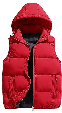 Beokeuioe Chaleco Con Capucha Para Hombre, Acolchado, Cálido, Sin Mangas, Deportivo Con Cremallera, Para Calor y Tiempo Libre, A2 Rojo, XXXXL