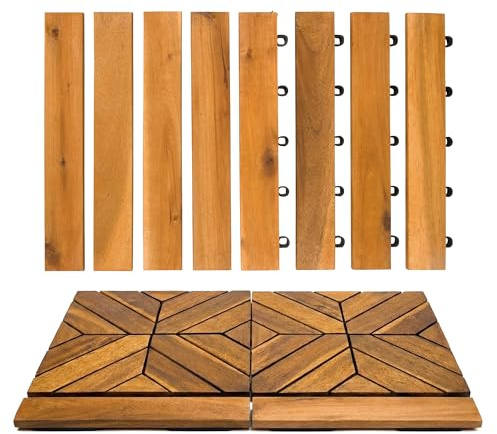 Majestick Goods 8-Pack Acacia Wood Straight Edge Interlocking Deck Tiles