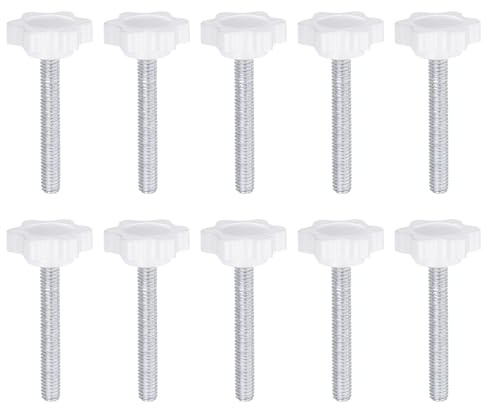 QUARKZMAN 10 Pezzi Manopole a Stella M6 x 40mm Filettatura Maschio 25mm Vite di Serraggio a Mano 6-Punte Pomello in Plastica Maniglia Filettata di Ricambio, Bianco