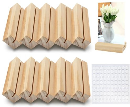 10 supporti piatti in legno, 7 x 2,2 cm, multiuso, per foto, facile da tavolo, per feste, menù con colla su entrambi i lati, stabile per decorare l'ufficio