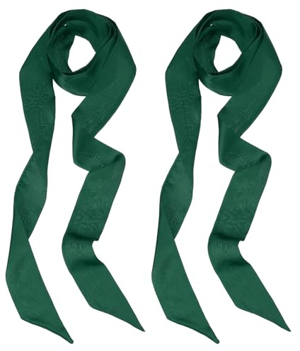 PATIKIL Sciarpa a Nastro Elegante, 2Pz Sciarpa Skinny a Tinta Unita Pura Lunga Foulard Seta Cravatta Al Collo Cinture Fascia Foulard Capelli Cerchietto a Nastro per Donne, Verde Scuro