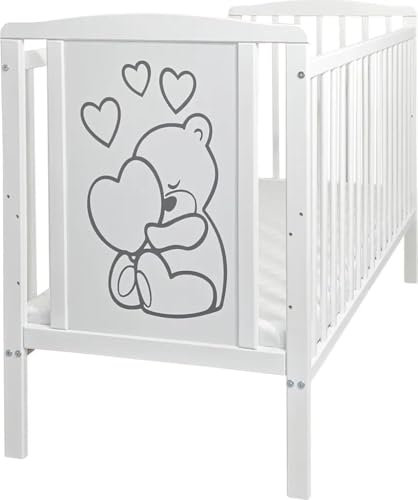Generisch Kinderbett Babybett Kleinkindbett Timmi inkl. Matratze aus Massivholz 3 Fach höhenverstellbar 60x120 cm Weiß