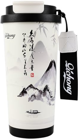 EACHPT Taza Termo Cafe para Llevar,Taza de Viaje de café con Aislamiento de 500ml,Acero inoxidable de doble pared,a Prueba de Fugas y sin BPA,Taza de viaje de taza de café Portátil con Pajita oculta