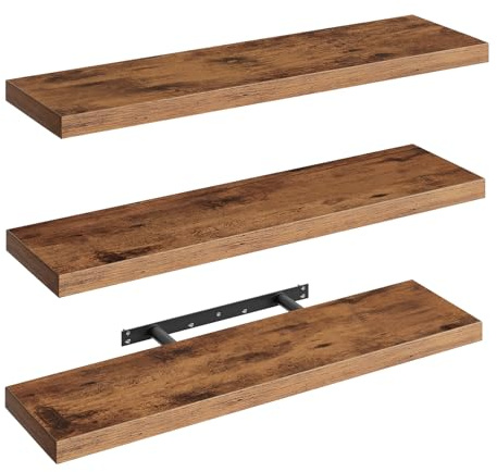 RALGEND Floating Shelves for Wall, 1.5 Thick Wall Shelf Set of 3 with Invisible Brackets, L31.5 x W7.9 Hanging Shelves Farmhouse Home Decor for Bathroom, Living Room, Bedroom, Rustic Brown 8301BJP3BF