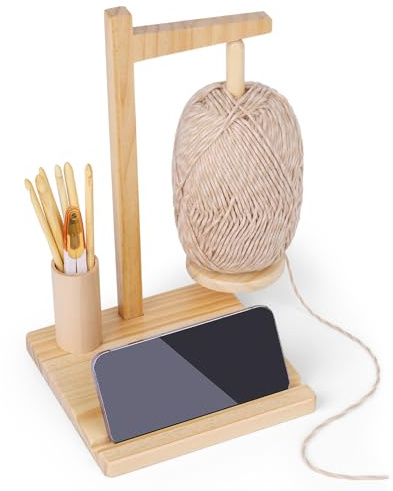 Aeelike Yarn Holder for Crochet, Magnetic Crochet Wool Holder for Knitting | Wooden Crochet Yarn Holder Spinner, Portable Wool Holders when Knitting and Crocheting, Yarn Ball Holder with Phone Stand