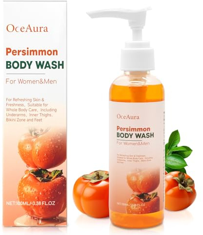 Gel de Ducha de Caqui,Persimmon Body Wash,Jabón Corporal de Caqui y Té Verde,Gel de Baño de Limpieza Profunda Hidratante,Natural Eliminador de Olores