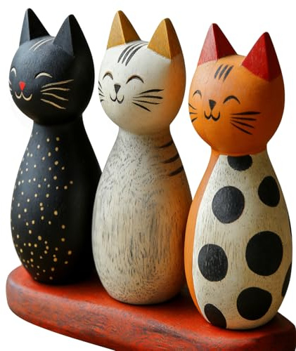 Simsky Gatos decorativos de madera – 2D figuras de madera de gato coloridas, divertidas figuras decorativas para estanterías, escritorio, acogedor gato decorativo regalos para los amantes de los gatos