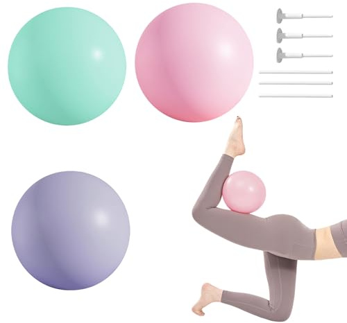 3 stycken pilatesboll 25 cm core balans pilatesboll gymnastikboll liten pilatesboll halkfri PVC mjuk halkfri gymnastikboll med uppblåsbar anordning för gym, kontor, hemma