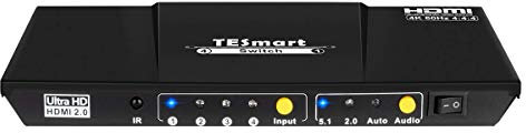 HDMI Switch 4 Ports TESmart Ultra HD 4x1 Commutateur HDMI 4K@60Hz 4: 4: 4 avec Auto 2.0/5.1 Sortie Audio et Télécommande IR, HDR, 3D, Compatible avec Xbox 360 / One, PS4 / PS3, etc