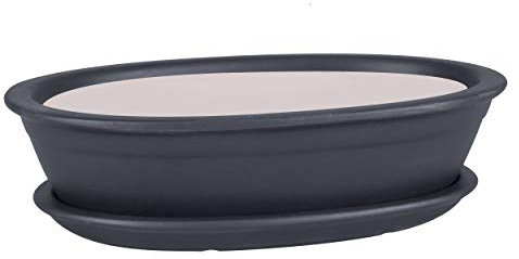 Vaso per bonsai/fiori, da giardino, in ceramica/terracotta, con sottovaso, nero, 6 misure (40)