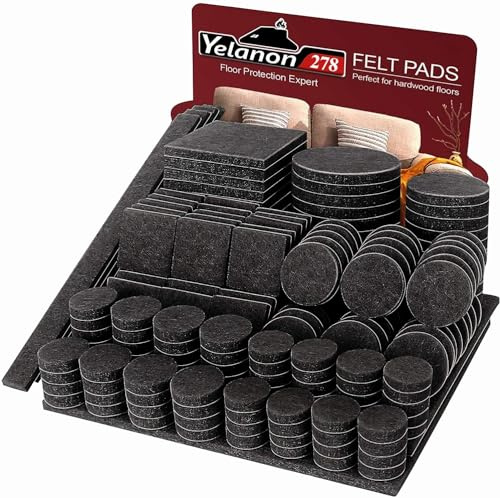 Yelanon Almohadillas de fieltro para muebles, 278 unidades, autoadhesivas, almohadillas de fieltro para sillas, protectores de suelo antiarañazos para patas de muebles, patas de silla, almohadillas de