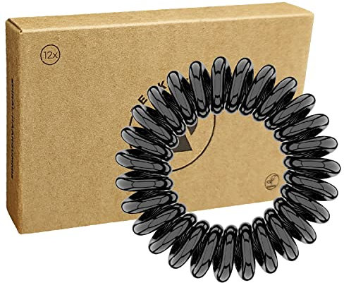 Reskthetic - hochwertige Spiral Haargummi (schwarz), schonend zum Haar, nachhaltig, umweltfreundlich, (Telefonkabel, Zopfgummis) für Mädchen & Frauen/Damen (12 x 3,5 cm)