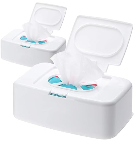 Qiundar Boîte de Mouchoirs Humides, 2 Pcs Distributeur de Lingettes Étui de Lingettes avec Couvercle Boîte à Lingettes Humides(17 * 10,5 * 6cm)