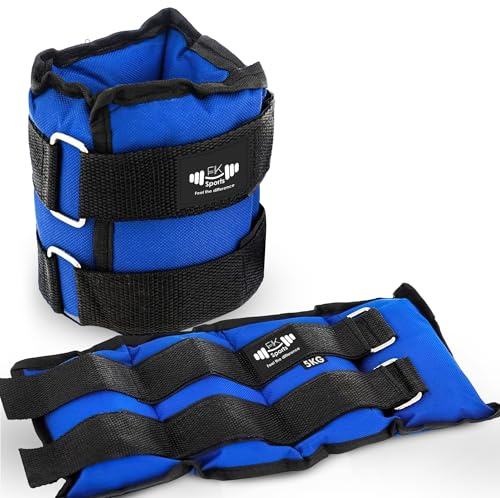 Generic FK Sports Adjustable Ankle Weights for Women & Men, 1-5KG, Blue, Polyester, WEARABLE_WEIGHT, ankle weights, 5kg x 2 = 10kg, Running, Exercise, Fitness, Strength Training