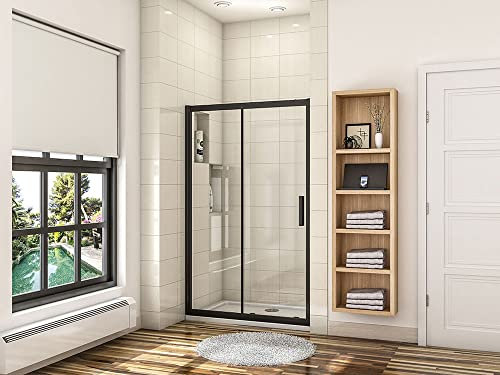 Acezanble 1200x1950mm Sliding Shower Door Black Frame 6mm Nano Glass Shower Enclosures