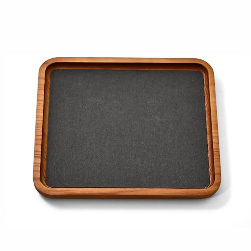 Oirlv Bandejas de joyería de madera maciza, pequeña bandeja para joyas para anillos, pendientes, pulseras, soporte para collares, organizador (mediano, gris oscuro)