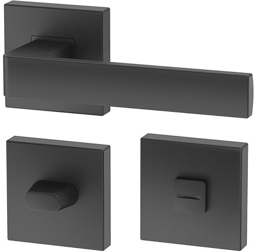 ERGO Graphit Türbeschlag Türgriff für Badtüren WC Graphit Matt Eckig Drückergarnitur, Türbeschlag, Türklinke, Türdrücker