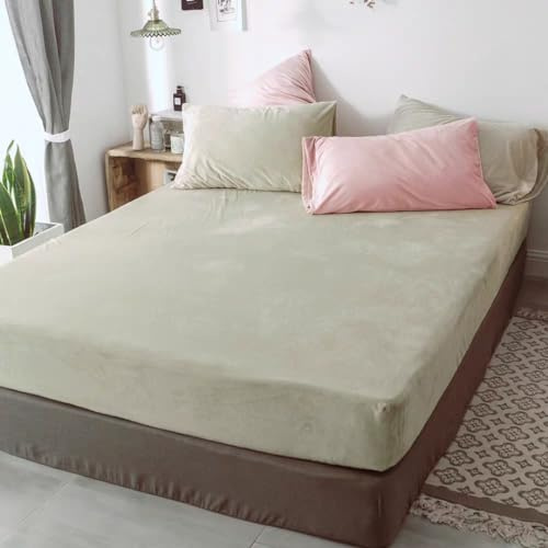 Michorinee Drap Housse en Polaire 140x200 Bonnet 30 cm Beige | Toucher Cachemire, Hiver, Flanelle Drap de lit, Microfibre, Super Chaud, Pour Matelas Épais