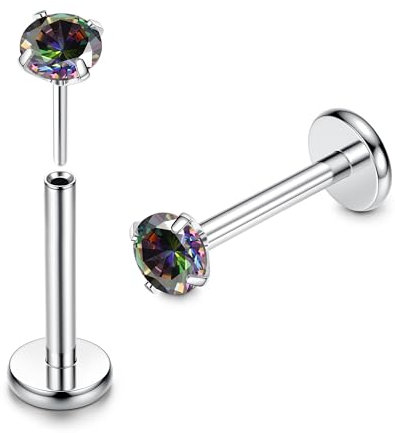 Adramata G23 Titan Lippenpiercing Labret Piercing 16G Threadless Push-in Tragus Piercing CZ Ohrpiercing Schmuck für Monroe/Medusa/Helix/Tragus Ohrring–Nasenpiercing Stecker für Damen Herren(2Pcs),8