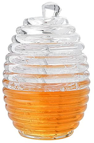 Hapivida Tarro de Miel, Dispensador de Miel Transparente con Cuchara y Tapa de 265 ml, Material PC para Cocina, Camping y Barbacoa