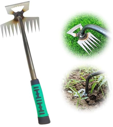 TBLMPNE Unkrautstecher Edelstahl, 2024 Neu Wurzeljäter Manuelles Unkrautjätgerät aus Edelstahl, Manueller Weeder Löwenzahnzieher Rasenmäher für den Garten Rasen Hof (11-Zinken)